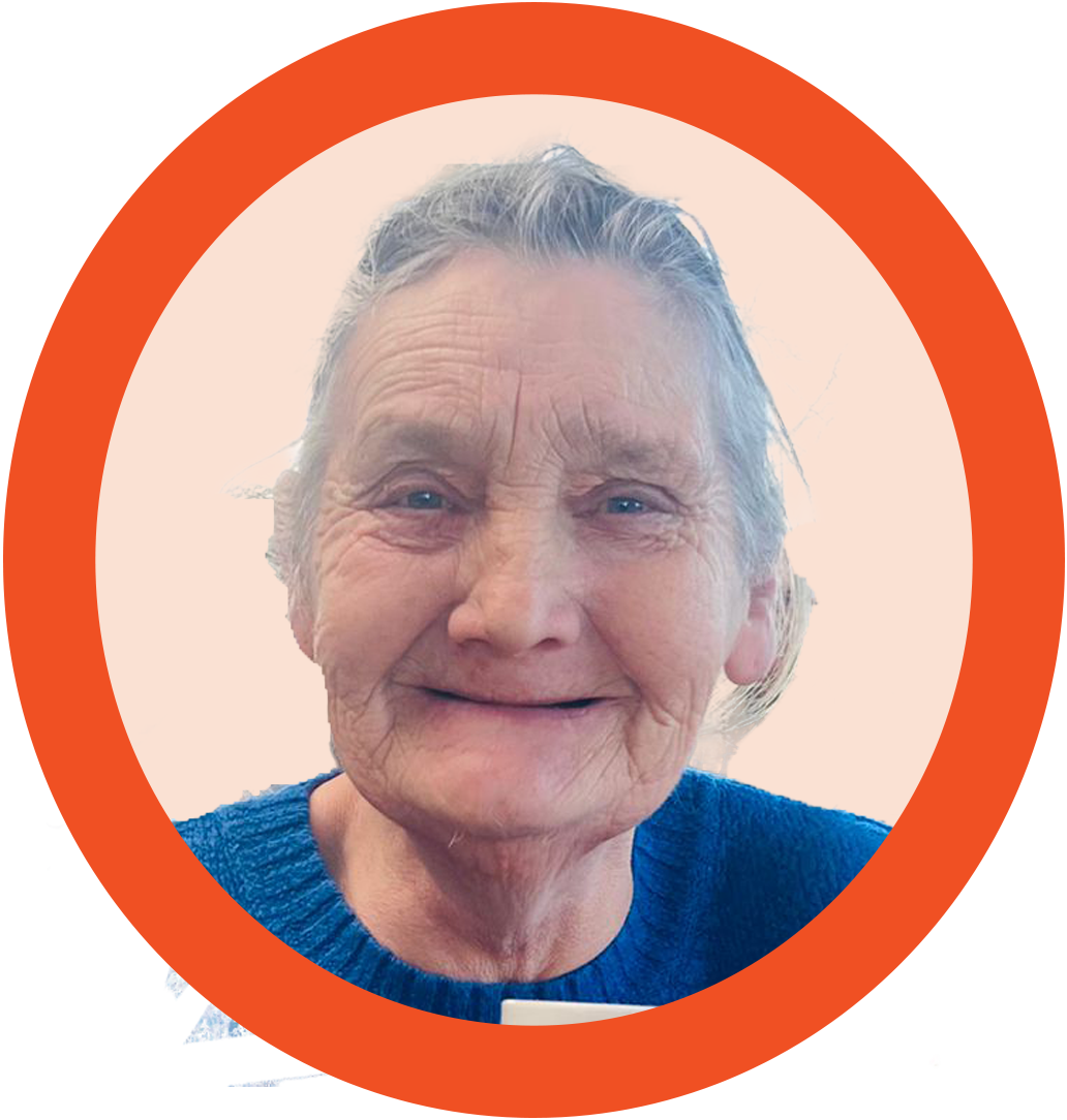 A photo of an older woman smiling