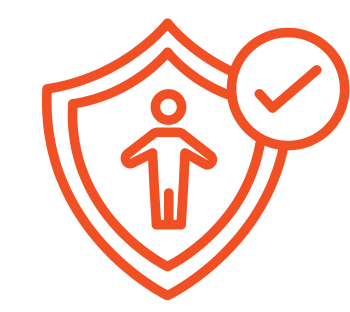 An illustration of a shield with a person in the middle and a tick next to it.