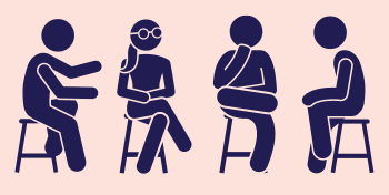 An illustration of people sitting in thoughtful poses