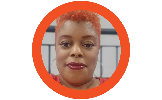 A photo of Natalie in an orange circle